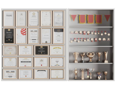 装裱的奖状奖杯奖牌3d模型 装裱的奖状奖杯奖牌