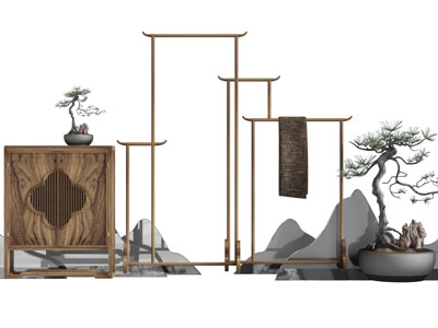 中式装饰柜毛巾架盆景