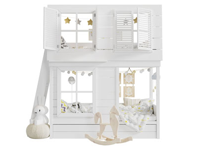 简欧白色实木木屋造型的儿童床