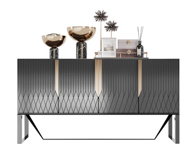 现代装饰菱形花纹的黑色玄关柜边柜