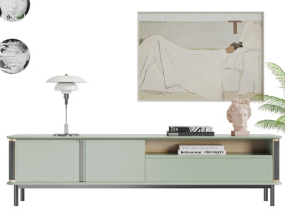 现代果绿色实木电视柜