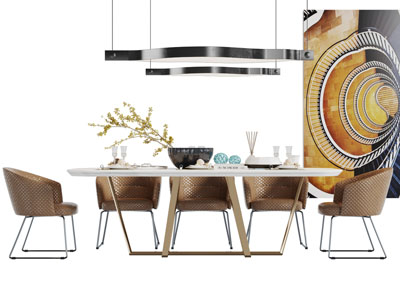 现代轻奢长方形餐桌椅组合