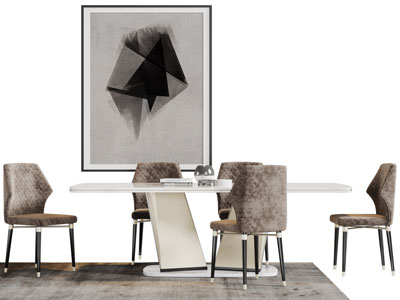 现代长方形餐桌椅组合