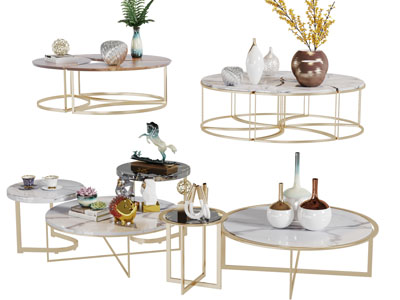 现代轻奢圆形大理石台面的茶几3d模型 现代轻奢圆形大理石台面的茶几