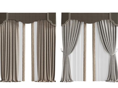中式布艺窗帘窗纱3d模型 中式布艺窗帘窗纱