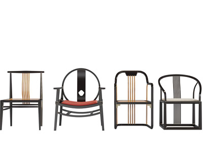 中式黑色实木边框的休闲椅子