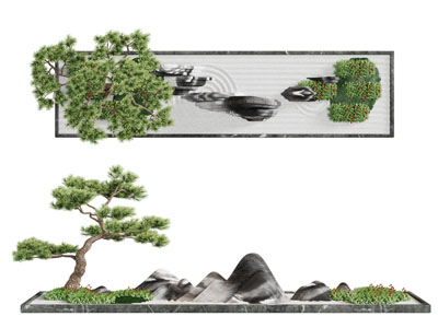 中式松树假山盆景盆栽3d模型 中式松树假山盆景盆栽