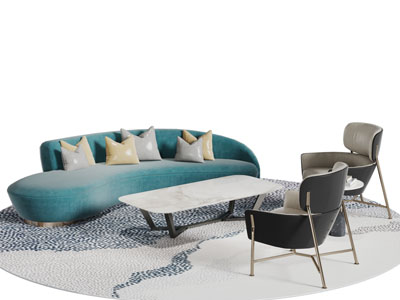 现代轻奢弧形多人沙发茶几组合