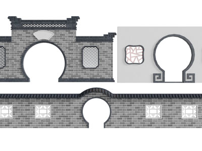 中式拱形门景观墙园艺小品