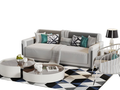 现代多人沙发圆形茶几休闲椅子组合