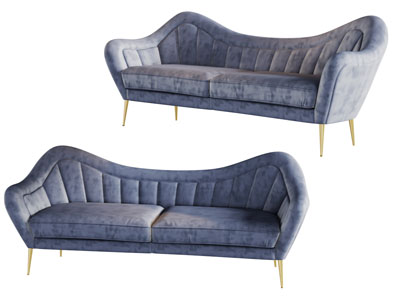 现代轻奢蓝色布艺多人沙发