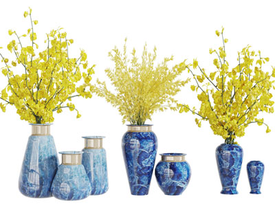 中式青花瓷花瓶花卉3d模型 中式青花瓷花瓶花卉