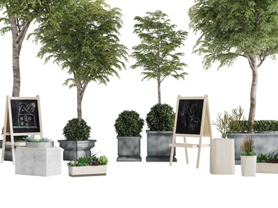户外水泥花坛盆栽植物树木3d模型 户外水泥花坛盆栽植物树木