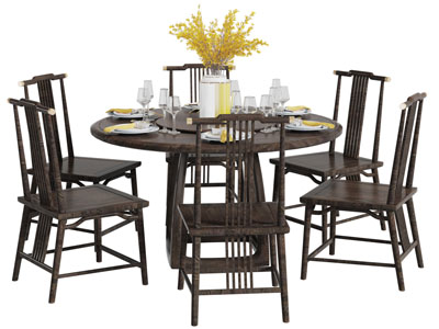 新中式圆形餐桌椅组合