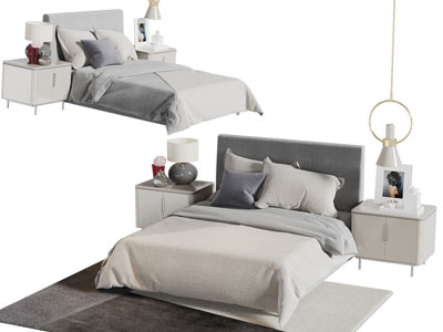 现代双人床床头柜