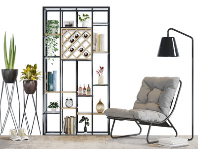 现代金属支架的休闲椅子落地灯装饰架