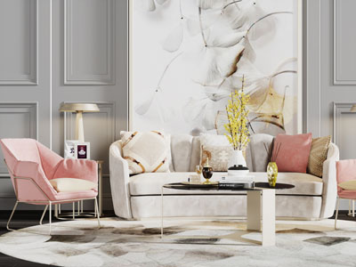 现代轻奢布艺多人沙发休闲椅子茶几组合