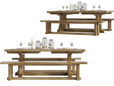 美式实木长方形餐桌凳子组合