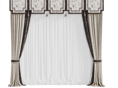 新中式布艺窗帘窗纱3d模型 新中式布艺窗帘窗纱