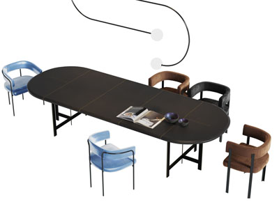 现代椭圆形餐桌椅组合