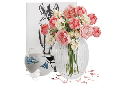 透明玻璃花瓶花卉3d模型 透明玻璃花瓶花卉