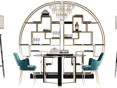 现代轻奢圆形餐桌椅组合