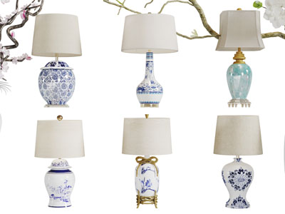 中式青花陶瓷灯柱台灯