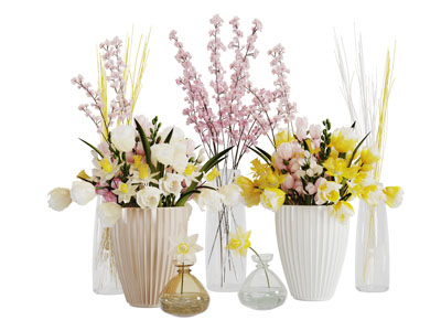 现代陶瓷花瓶花卉3d模型 现代陶瓷花瓶花卉