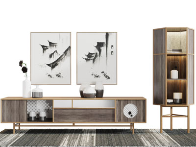 新中式实木电视柜边柜