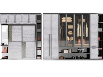 新中式灰色玻璃柜门的衣柜3d模型 新中式灰色玻璃柜门的衣柜