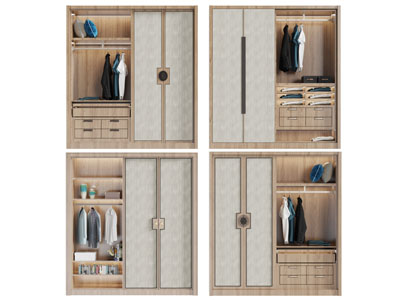 新中式半开放式实木衣柜3d模型 新中式半开放式实木衣柜