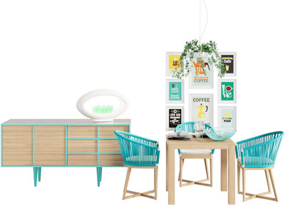 北欧撞色玄关柜边柜桌椅组合