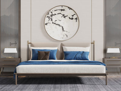 新中式实木框架的双人床床头柜