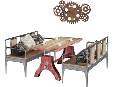 工业风长方形餐桌双人椅子组合