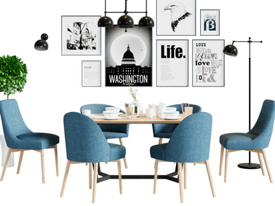 北欧实木长方形餐桌椅组合