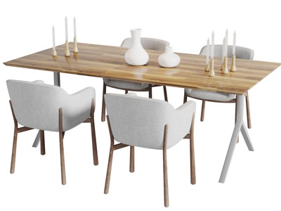 现代实木长方形餐桌椅组合