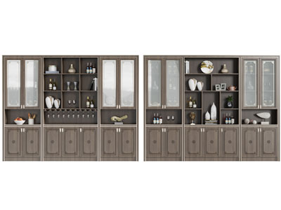 新中式实木玻璃柜门的酒柜