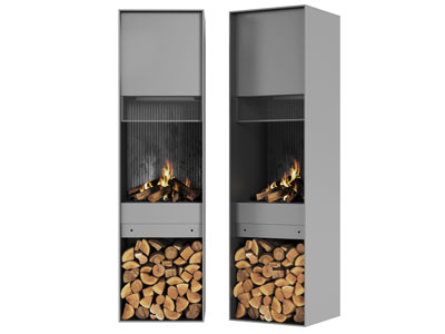 现代长方形带木材的壁炉火炉