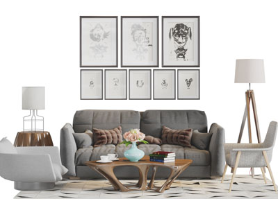 现代布艺多人单人沙发休闲椅子茶几组合