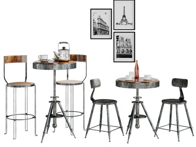 工业风金属支架的圆形餐桌椅组合