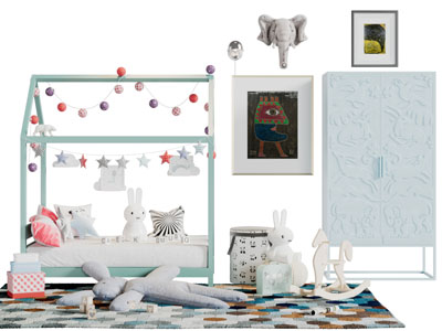 现代儿童床衣柜3d模型 现代儿童床衣柜