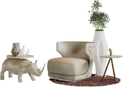 现代单人沙发犀牛造型茶几3d模型 现代单人沙发犀牛造型茶几