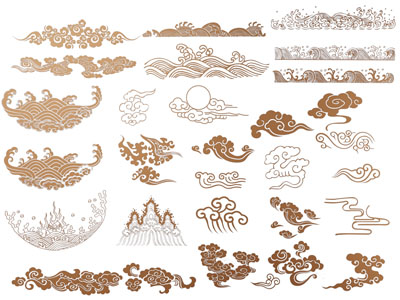 不同造型的祥云海浪墙饰挂件