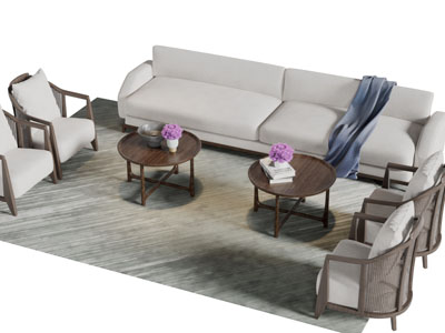 现代多人单人沙发圆形茶几组合