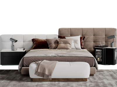 现代布艺床头双人床床头柜