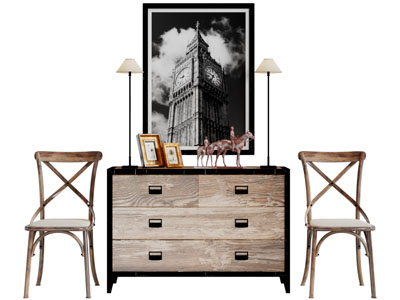 美式实木玄关柜边柜休闲椅子