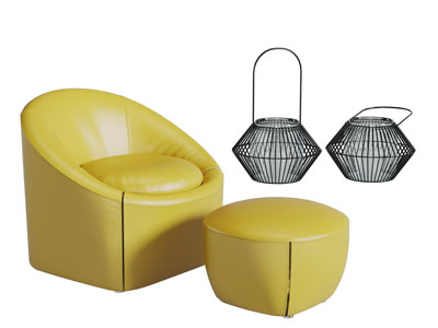 现代黄色单人沙发脚踏3d模型 现代黄色单人沙发脚踏