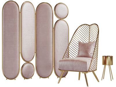 现代轻奢屏风休闲单人沙发3d模型 现代轻奢屏风休闲单人沙发