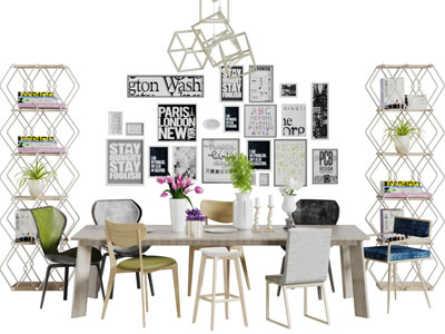 北欧长方形实木餐桌椅组合