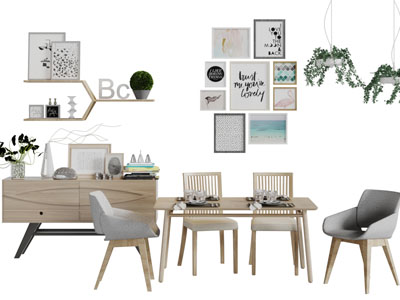 北欧实木餐桌椅组合餐边柜